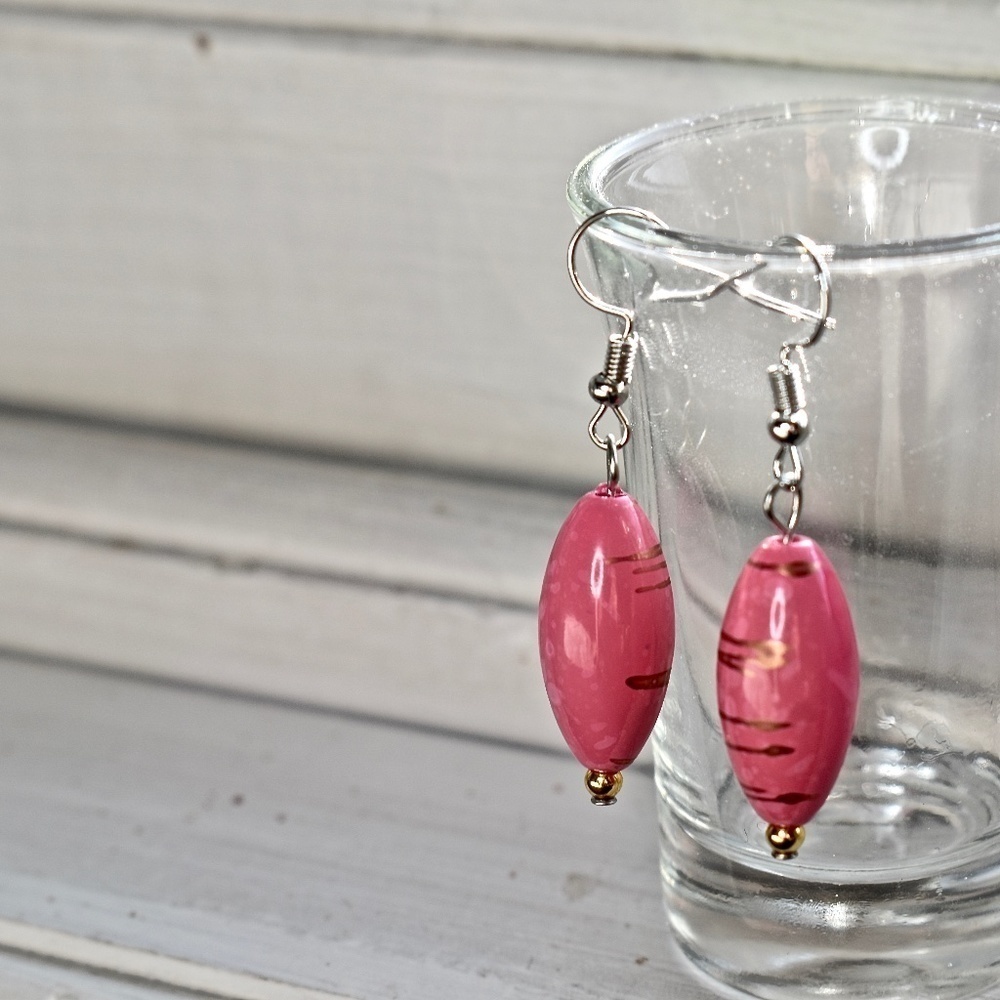 Pink and Gold Statement Beaded Earrings